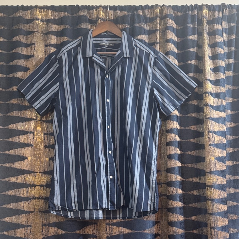 Slate & Stone Black and White Striped Button Down Shirt